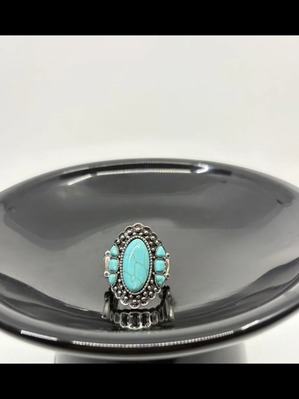 Turquoise Oval Statement Ring - Silver-Tone Womens Jewelry
